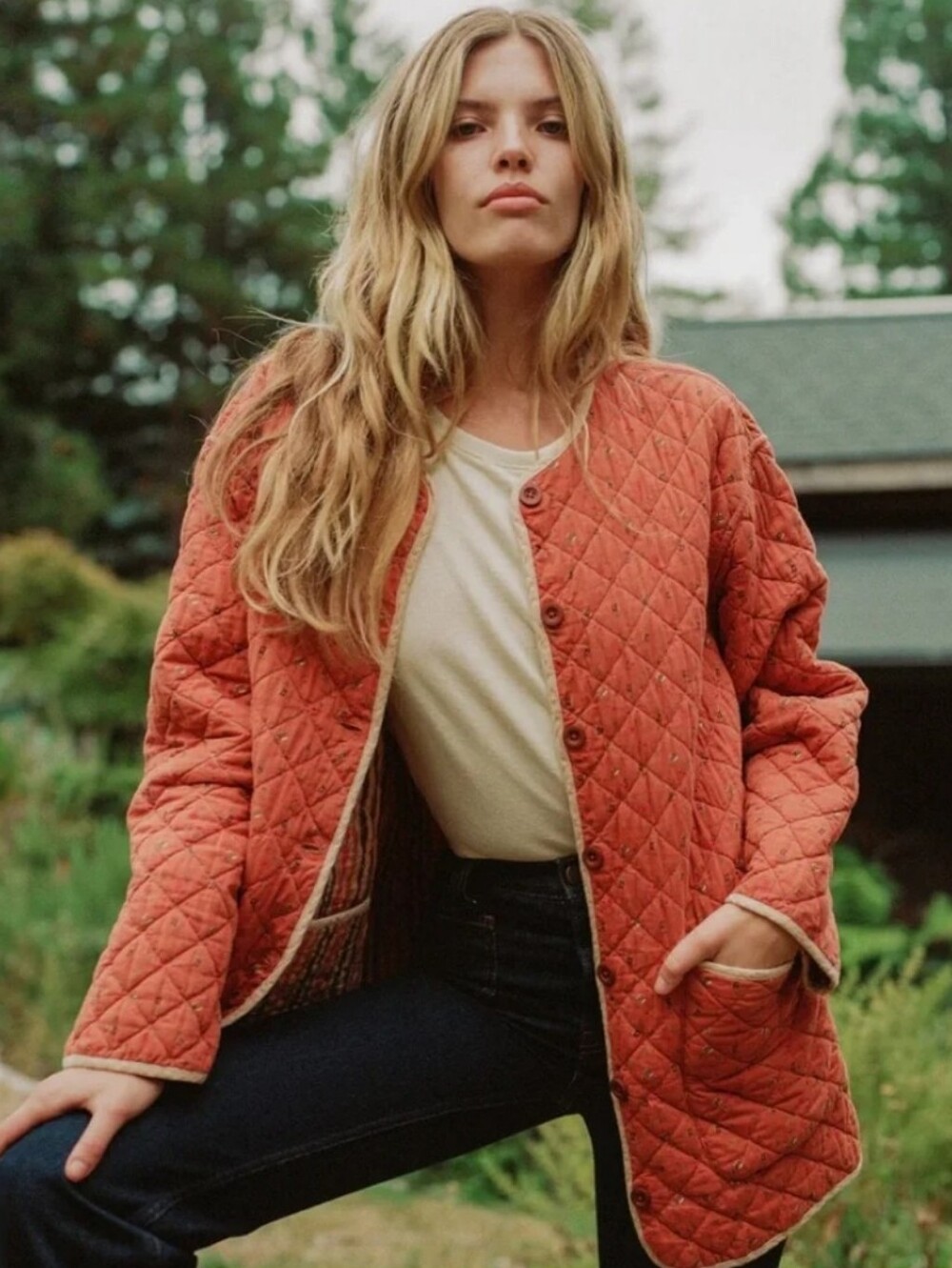 Christy Dawn Lou Lou Coat Fall Harvest Reversible Quilted Button Jacket Rust Med